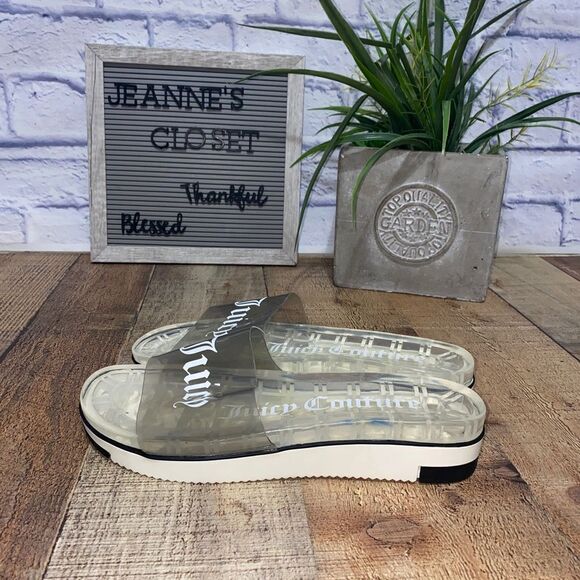 Juicy Couture In Love Black Smoke Clear Transparent Slides Sandals RARE - Picture 11 of 12